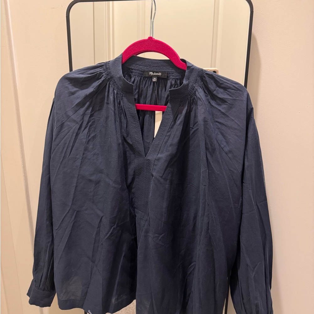 Madewell Navy Long-Sleeve Split V Peasant Top